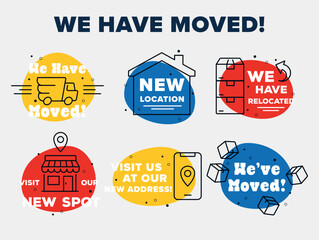 We have moved relocation new location badge with line elements set vector flat illustration