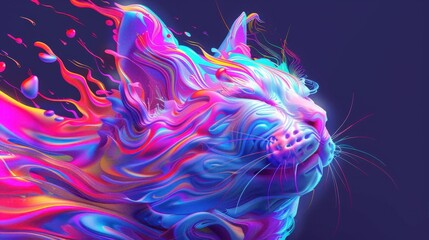 Vibrant Psychedelic Cat Sticker, a surreal digital artwork featuring a colorful and trippy generative cat design, merging fantasy with abstract graphic elements.