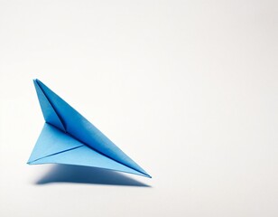 Blue paper plane origami isolated on a blank white background. Ai generated image