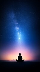 A bright, glowing galaxy in a dark blue sky, surrounded by scattered stars.