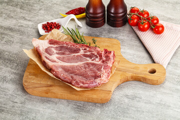 Raw pork neck steak uncoocked