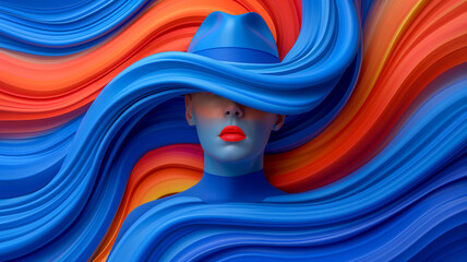 Vibrant abstract art features a figure with flowing colors, blending blues and reds, creating an emotional and dynamic visual experience.