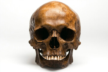 Obraz premium Realistic Human Skull on White Background with Dramatic Lighting