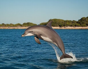 Naklejka premium A graceful dolphin leaping out of the water. Ai generated image