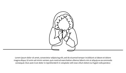 Obraz premium Continuous line design of a little child felt shivering during the winter. Single line decorative element drawn on white background.t