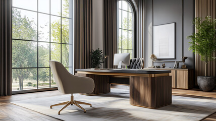 Fototapeta premium home office with a contemporary desk,