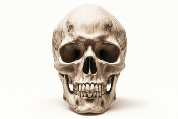 Obraz premium Realistic Human Skull on White Background with Dramatic Lighting