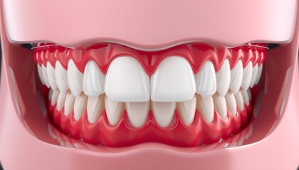 Obraz premium A close-up of a detailed artificial denture, showcasing its realistic teeth and gum texture. The thick layers of oil paint emphasize the smooth, polished surfaces and intricate details of the dental a