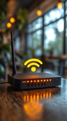 Innovative Smart Home Connectivity: Modern Wi-Fi Router Empowering Internet of Things. Seamless Wireless Network Access for Connected Devices, Showcasing Cutting-Edge Technology and Digital Lifestyle 
