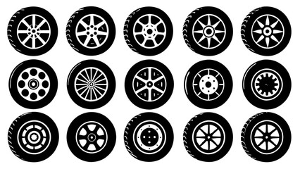 black rubber wheel tire set vector