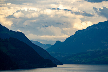 Obraz premium Travel in Alpine mountains and like in Switzerland. Alps mountains in Switzerland. Forest in the Swiss Alps. Panoramic of the nature of Switzerland. Nature of Swiss lakes. Switzerland landscape.