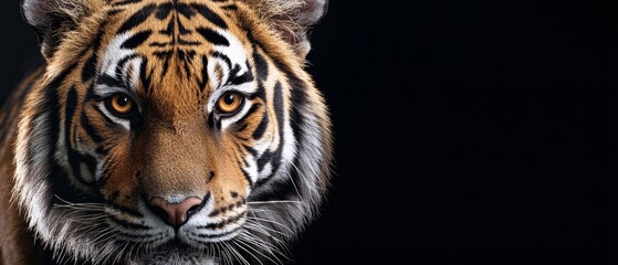  A tight shot of a tiger's eye against a black backdrop