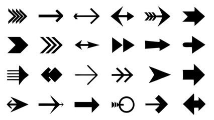 set of arrows multiple arrow vector black on white background 