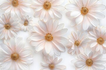 Soft pastel watercolor daisies, outlined in sparkling gold glitter, set against a clean white background