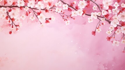 Obraz premium Pink Cherry blossom Illustration. Frame of Sakura Cherry Blossoms Spring flower