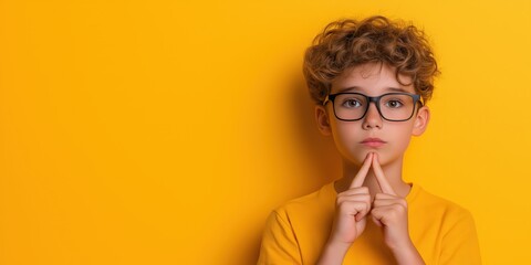 A young deaf child performing ASL American sign language against a vibrant background