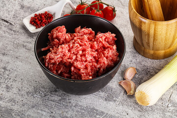 Minced beef meat in the bowl