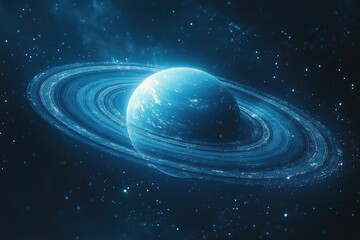 Obraz premium A Blue Planet with Glowing Rings in Space