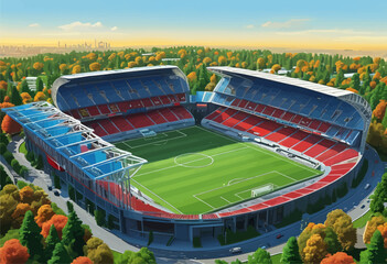 Modern Stadium with Red and Blue Seating