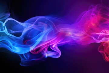 Obraz premium Colorful smoke clouds in neon light swirling on empty scene dark background
