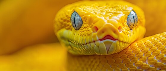 Fototapeta premium A tight shot of a yellow snake's head with a blue eye gaze