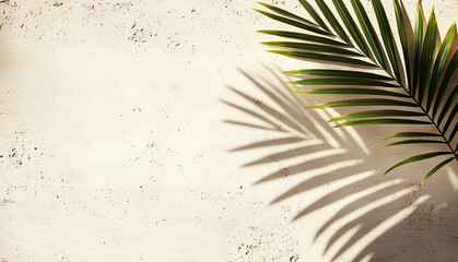Fresh tropical palm leaf on a beige background with shadow blur. Stylish backdrop palm leave for presentation, print layout, web banners. Vector illustration