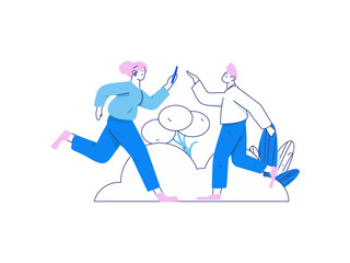 People exercising healthy running vector internet operation illustration
