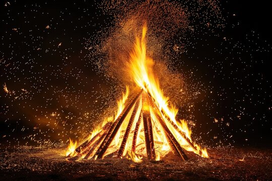 firecamp sparks over night sky  black background