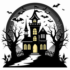 Halloween haunted house silhouette illustration on white background