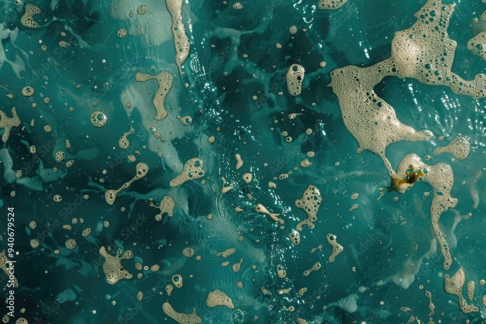 Poster aerial view of turquoise ocean water with splashes and foam