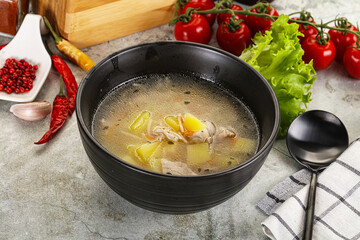 Homemade chicken soup with vegetables