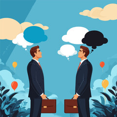 Two Businessmen Standing with Thought Bubbles