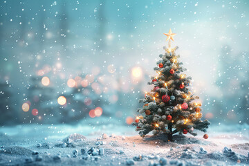 Christmas greeting card with bright winter holiday composition and New Year background