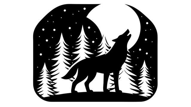 recommend clip art: wolf vector silhouette black wolf howling moon on white background