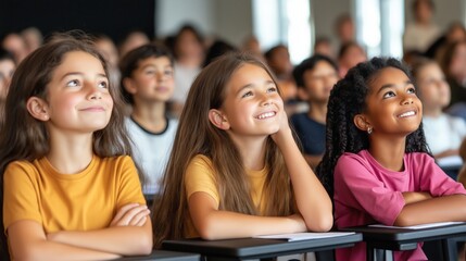 Obraz premium Group of Enthusiastic Students Smiling and Engaged During Classroom Lesson