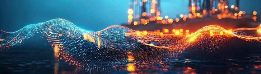 Fototapeta premium Futuristic visualization of waves with glowing lights, creating a mesmerizing and dynamic digital landscape.