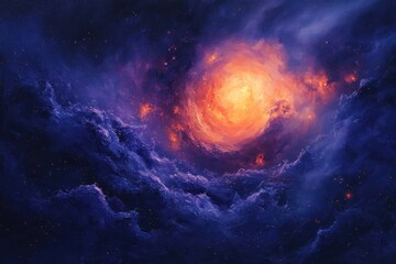 Obraz premium A Cosmic Nebula with a Bright Central Star and Scattered Stars