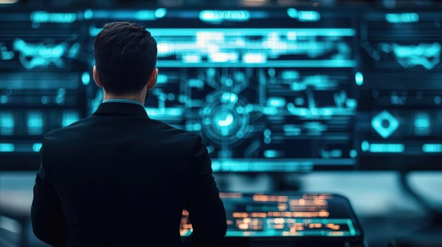 A strategist standing before a glowing interface, where precision measurements and calculations dictate the outcome of a highly sophisticated strategic operation