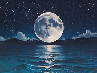 full moon and sea and space
