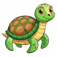 Obraz premium Cartoon Illustration of a Green Sea Turtle with a Shell