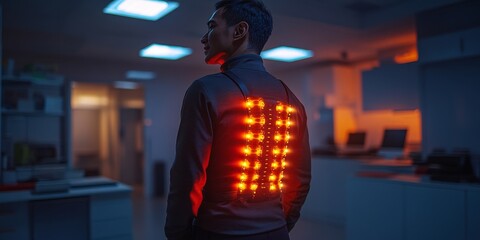 Innovative Electrostimulation Therapy for Back Pain Relief: Advanced Clinical Treatment for Lumbar Disc Herniation. Conceptual Illustration of Spine Health Management and Personal Care for Chronic Bac