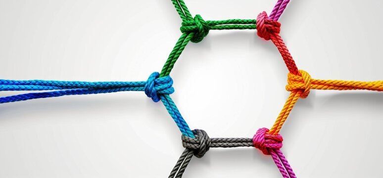 A group of colorful ropes are tied together in a circle