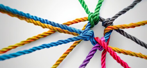 A group of colorful ropes are tied together in a circle