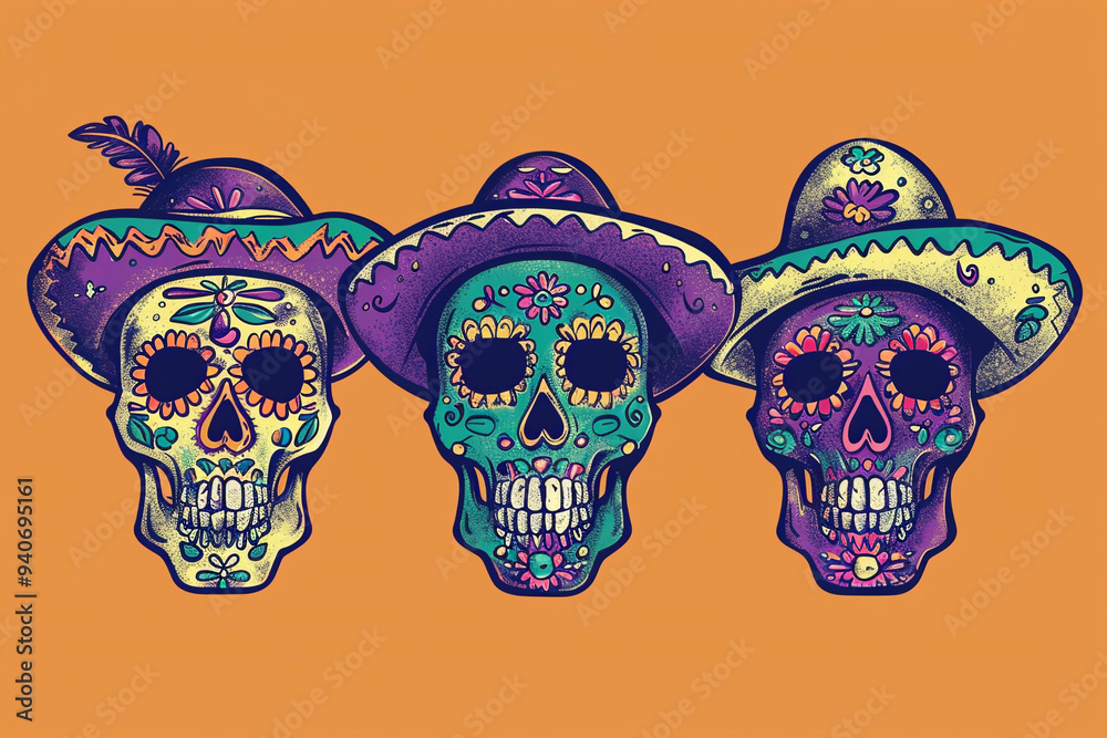 Wall mural beautiful greeting card with bright holiday composition for happy to joy celebrate dia de muertos