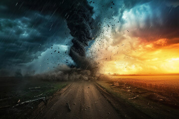 Generative ai on theme of scary ominous huge hurricane tornado, apocalyptic dramatic background