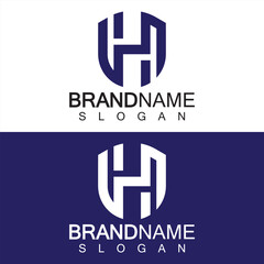 Obraz premium Abstract Letter H Shield Logo Design. Shield Line shape letter H monogram for company Security logo, Cyber, Protection, Guardian Logotype.