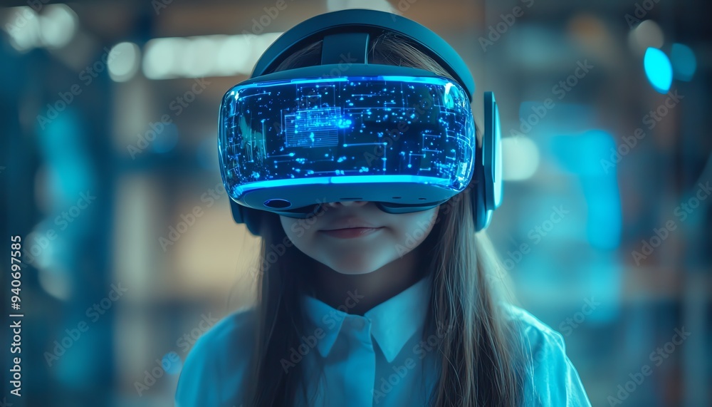 Fototapete school student using vr technology in the classroom, engaging with ai artificial intelligence and ma