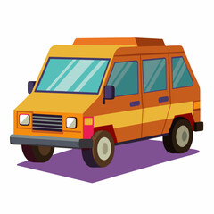 Cartoon Illustration of a Yellow Van with Purple Shadow