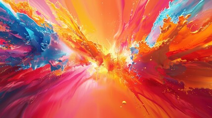 Abstract background with a burst of random colors and shapes, blending seamlessly in a dynamic and energetic style