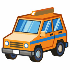 Orange Cartoon SUV with Blue Stripes